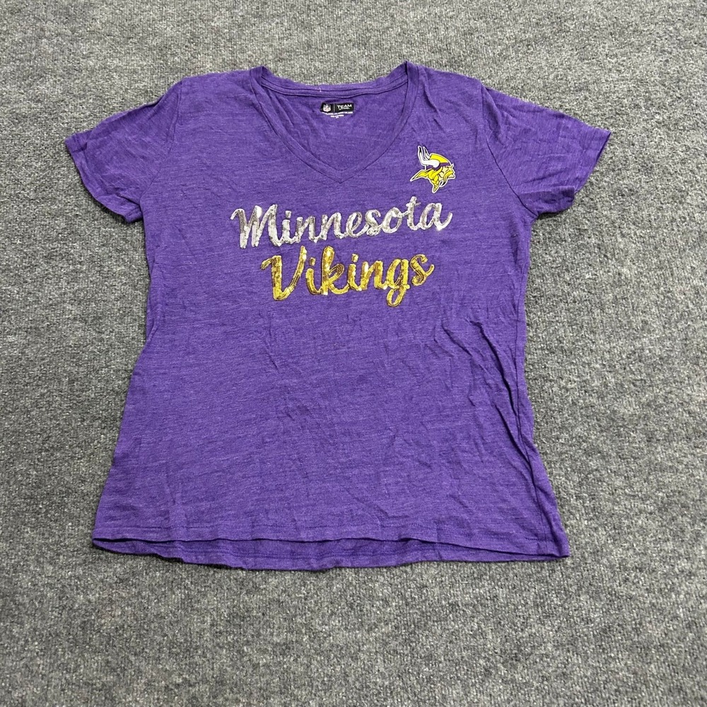 NFL Team Apparel T-Shirt Womens Size 2XL Purple Sequin Minnesota Vikings V-Neck